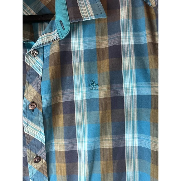 Penguin Mens Plaid Short Sleeve Button Up Casual Shirt - Picture 6 of 7